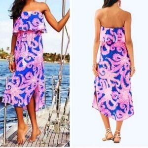 Lilly Pulitzer Meridian midi, dress size, large blue, and pink